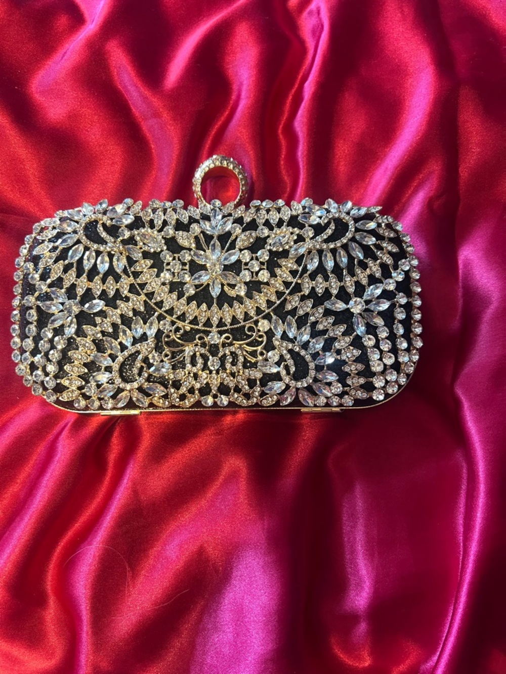 SHEIN Black Crystal-Embellished Evening Clutch